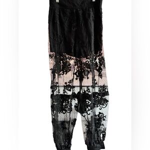 Designer-Style Sheer Luna Lace Overlay Pants in Black